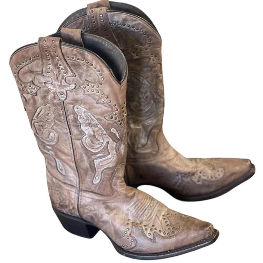 Sonora Riley Distressed Leather Butterfly Western Boots, Cowgirl, Festival, 8B - Picture 2 of 13